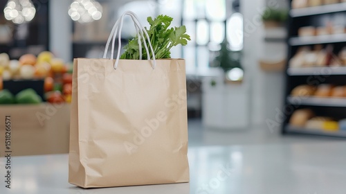 Brown Paper Bag with Fresh Parsley, Grocery Store