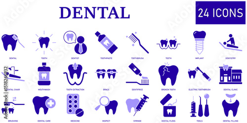 Set of dental Icons or symbols Vector fully editable file.