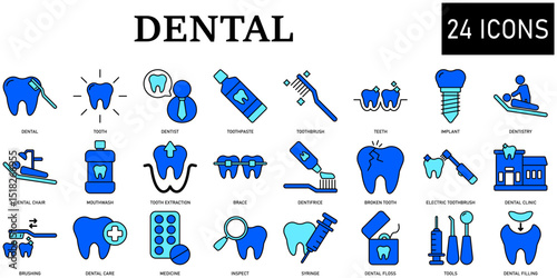 Set of dental Icons or symbols Vector fully editable file.