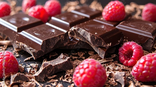 Wallpaper Mural Dark chocolate squares with fresh red raspberries create a mouthwatering dessert scene. Torontodigital.ca