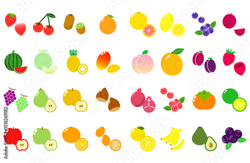 果物セット　シンプルアイコン　カラー〜Fruit set simple icon color〜