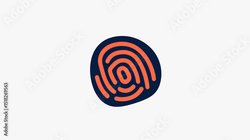 Minimalist flat vector illustration of red fingerprint scanner icon on white background symbolizing biometric security and identity verification technology
