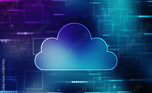2d illustration of Cloud computing, Digital Cloud computing Concept background. Cyber technology, internet data storage, database and data server concept