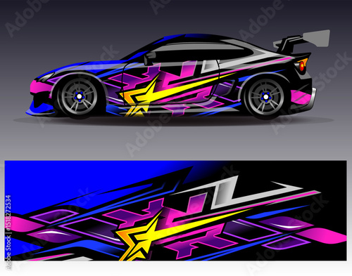 Car wrap design vector. Graphic abstract stripe racing background designs for vehicle, rally, race, adventure and car racing livery