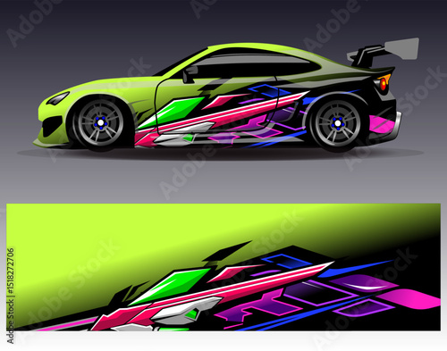 Car wrap design vector. Graphic abstract stripe racing background designs for vehicle, rally, race, adventure and car racing livery