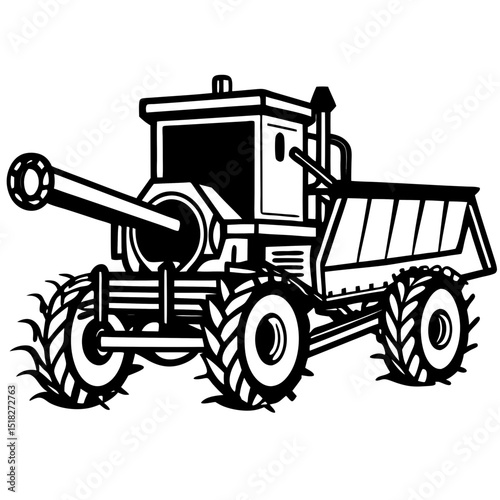 Steampunk Combine Harvester Vector on White