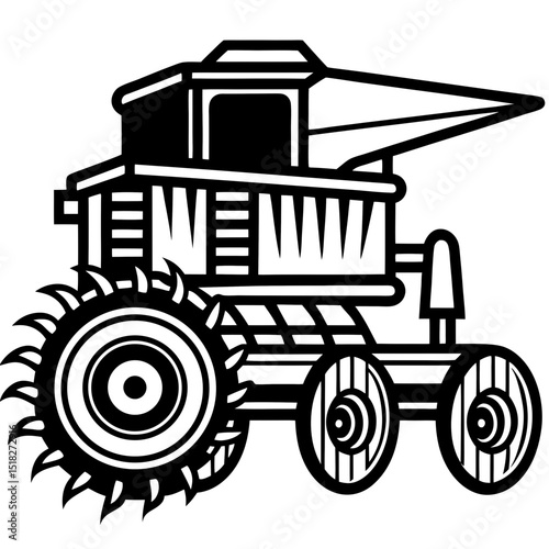 Steampunk Combine Harvester Vector on White