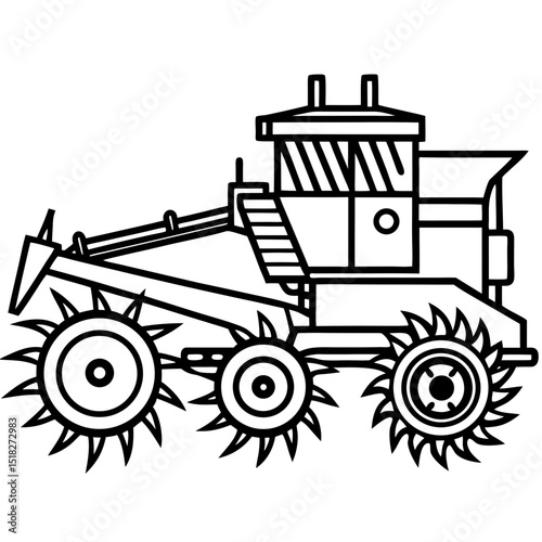Steampunk Combine Harvester Vector on White