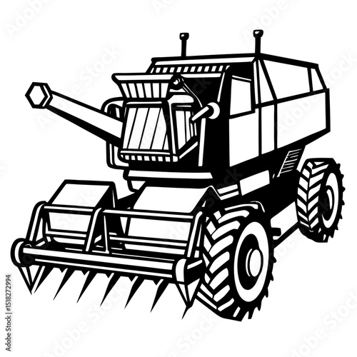 Steampunk Combine Harvester Vector on White