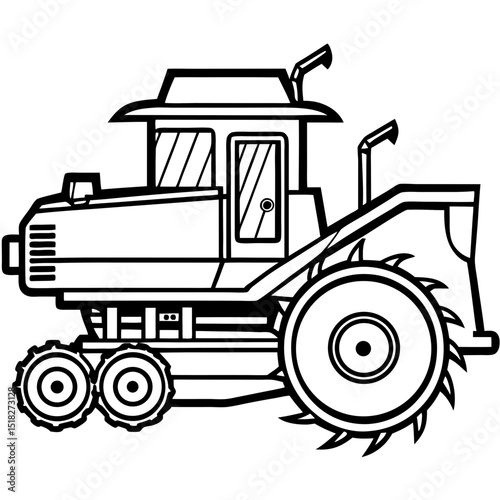 Steampunk Combine Harvester Vector on White