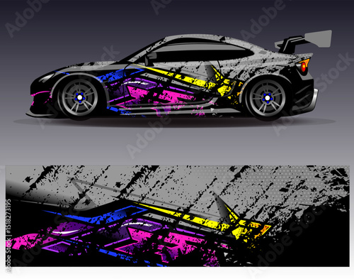 Car wrap design vector. Graphic abstract stripe racing background designs for vehicle, rally, race, adventure and car racing livery