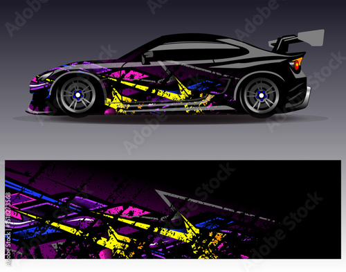Car wrap design vector. Graphic abstract stripe racing background designs for vehicle, rally, race, adventure and car racing livery