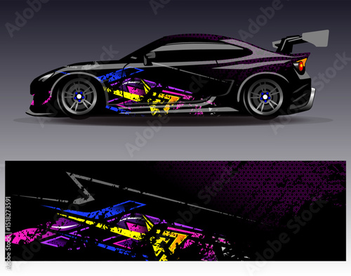 Car wrap design vector. Graphic abstract stripe racing background designs for vehicle, rally, race, adventure and car racing livery