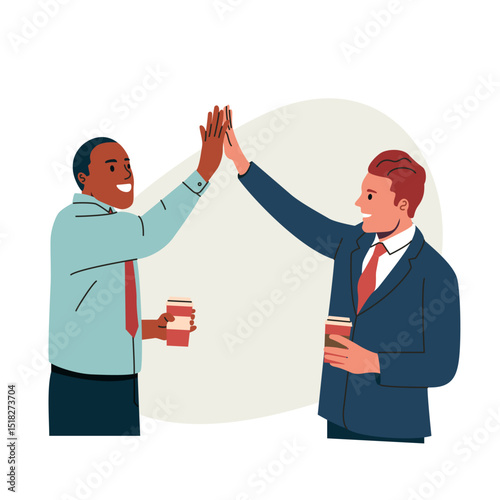 Businessmen giving high five. Business meeting girlfriends isolated. Vector cartoon flat style illustration