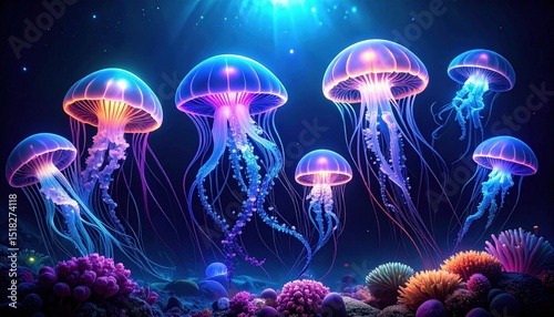 Glowing Jellyfish In Vibrant Underwater Scene