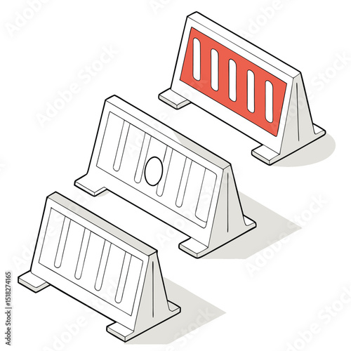 Isometric illustration of a road construction barrier set in a clean line art style