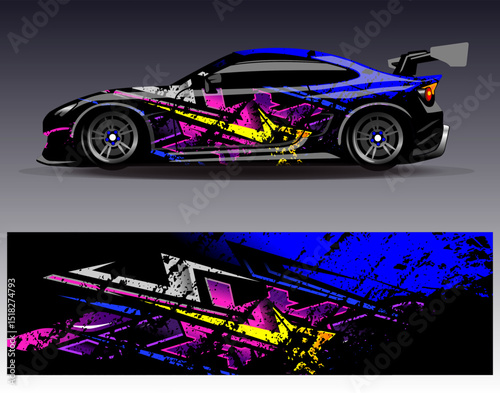 Car wrap design vector. Graphic abstract stripe racing background designs for vehicle, rally, race, adventure and car racing livery