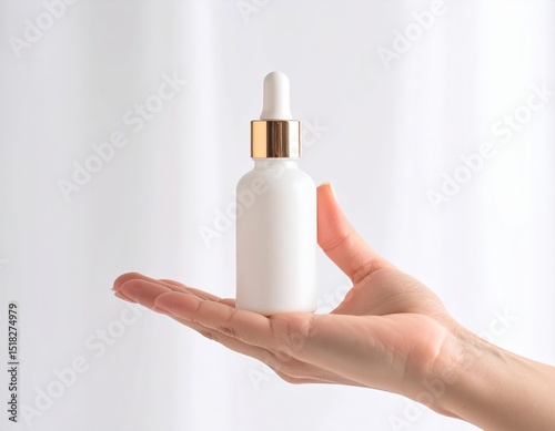 Radiant skin transformation, hand holding a bottle of nourishing serum for enhanced skincare
