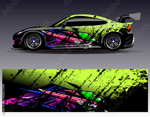 Car wrap design vector. Graphic abstract stripe racing background designs for vehicle, rally, race, adventure and car racing livery