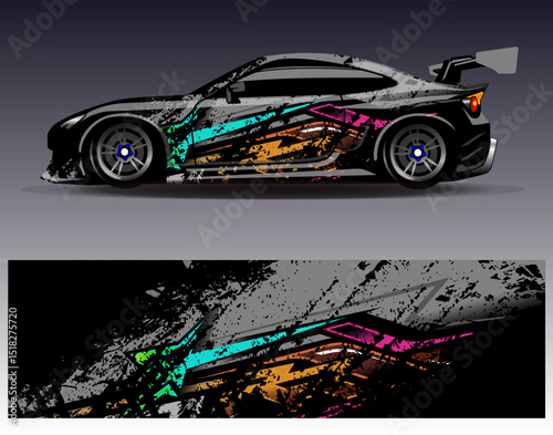Car wrap design vector. Graphic abstract stripe racing background designs for vehicle, rally, race, adventure and car racing livery