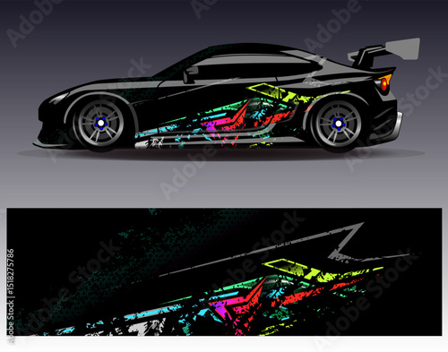 Car wrap design vector. Graphic abstract stripe racing background designs for vehicle, rally, race, adventure and car racing livery