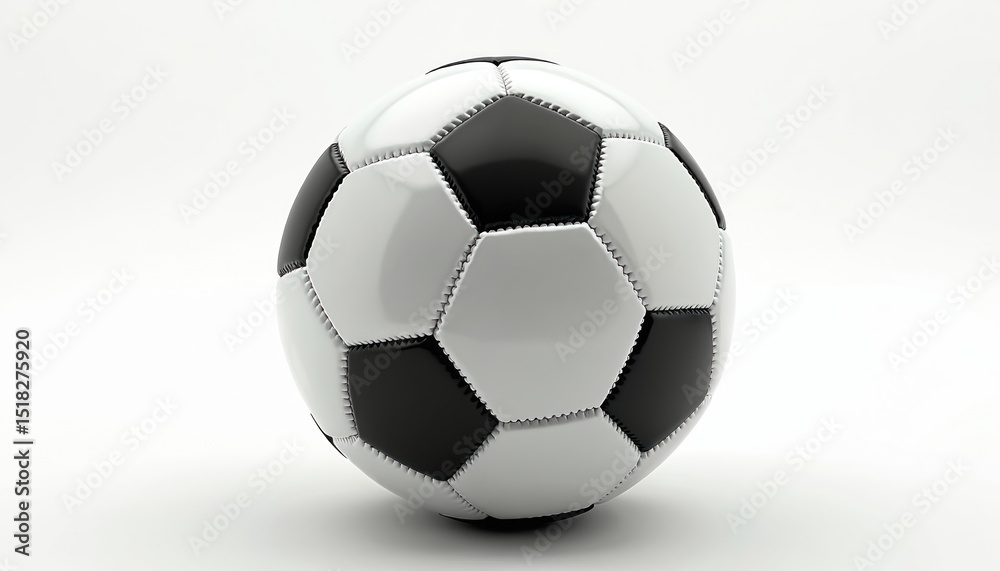 Fototapeta premium Soccer ball against white backdrop. Classic black white design, sport equipment. Football, soccer game, championship concept. Perfect for sports blogs, websites. Ball soccer competition.