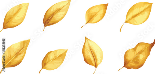Isolated Golden Leaves on White Background Illustrating Autumnal Beauty and Natural Elegance Perfect for Seasonal Designs and Botanical Art Projects with a Touch