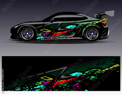 Car wrap design vector. Graphic abstract stripe racing background designs for vehicle, rally, race, adventure and car racing livery