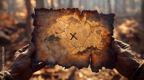 Hands hold an ancient treasure map, promising adventure and the thrill of discovery.