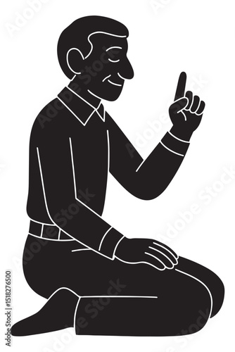 Silhouette of a man sitting in tahiyyat position with index finger raised