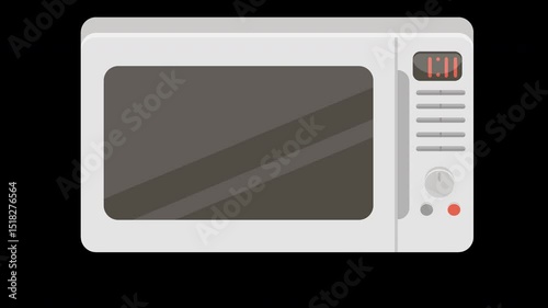 Animated Microwave Oven Illustration with Timer Display and Modern Design on a Transparent Background