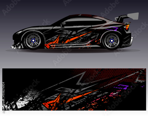 Car wrap design vector. Graphic abstract stripe racing background designs for vehicle, rally, race, adventure and car racing livery