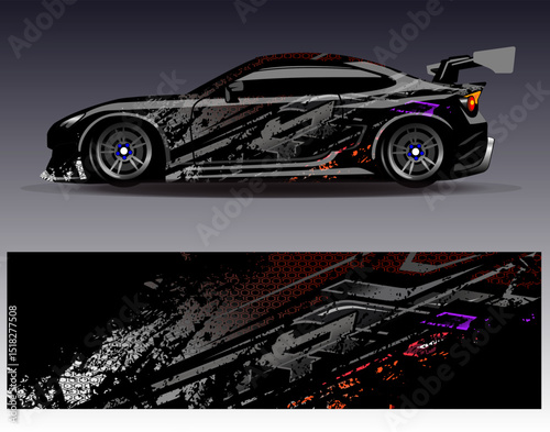Car wrap design vector. Graphic abstract stripe racing background designs for vehicle, rally, race, adventure and car racing livery