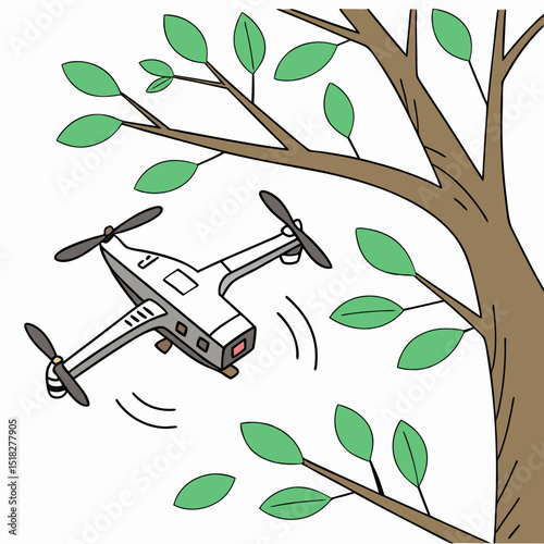 Drone flying among tree branches in a vibrant outdoor setting
