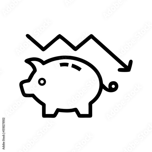 Piggy bank with a downward trending graph above it, symbolizing financial decline or loss