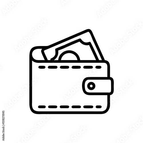A wallet filled with cash in the outline icon. The wallet is closed and has a button
