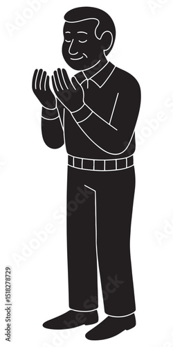 Silhouette of a man holding both hands together in a supplicating gesture