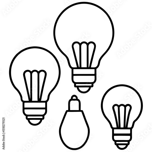 Minimalist LED Light Bulb Icons – Vector on White Background