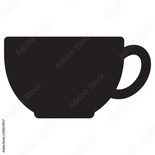 Silhouette of a coffee cup with a rounded handle solid black