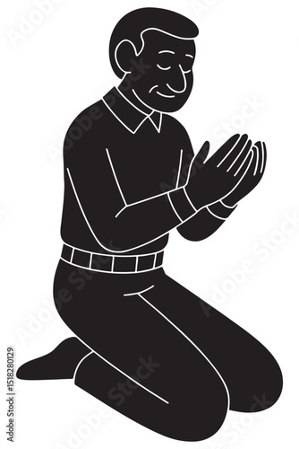 Silhouette of a man kneeling peacefully with hands up for forgiveness, Praying man silhouette
