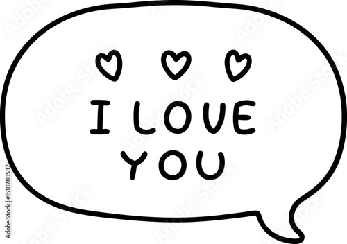 Love message speech bubble with handwritten i love you and heart doodles romantic icon, cute valentine greeting