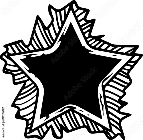 Hand drawn star burst outline with rough sketch lines black and white comic doodle explosion symbol, playful shape illustration
