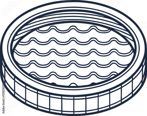 Round water reservoir with rippling surface, top down view large tank, engineering structure illustration