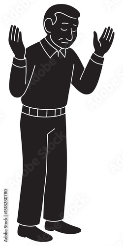 Silhouette of a man with arms lifted in deep prayer, head slightly bowed