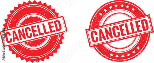 Two red cancelled rubber stamps on white