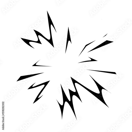 Impact icon.
Fireworks explosion or hit effect. Comic style radial flash.
Black sharp spikes.
Flat isolated vector illustration.