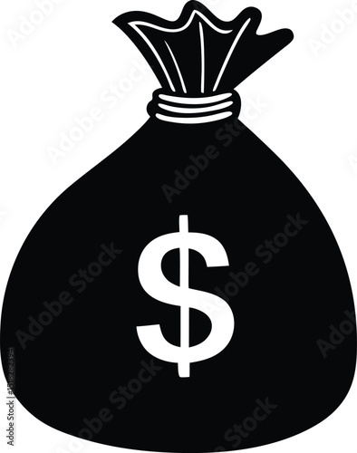 Black and white money bag icon illustration