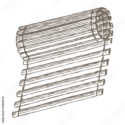Hand drawing of rug roll, scroll, vector illustration isolated on white