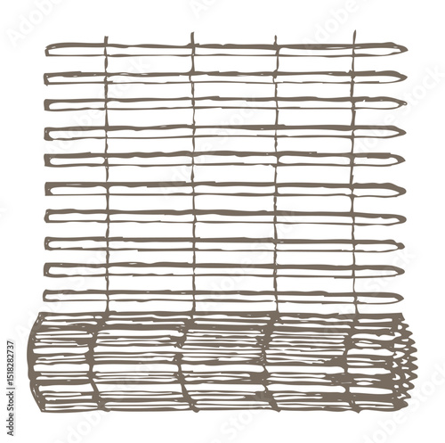 Hand drawing of rug roll, textured background, scroll, vector illustration isolated on white