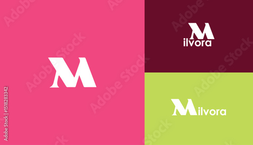 Modern Minimalist Letter M Logo Design in Pink, Maroon, and Green